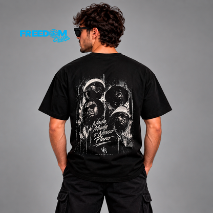 T-Shirt Nada Muda o Nosso Plano — Wet Bed Gang, preta, vista de costas