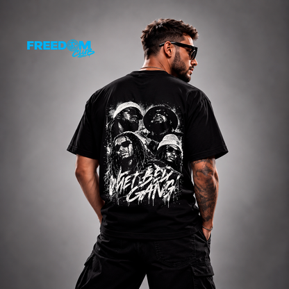 T-Shirt Wet Bed Gang, preta, vista de costas